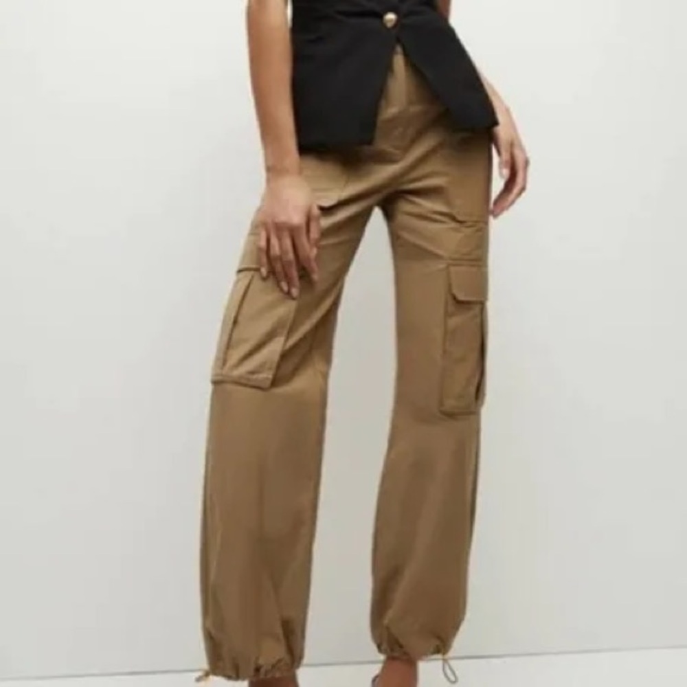 Veronica Beard Tan Cargo Track Pants with Drawstring Cuffs